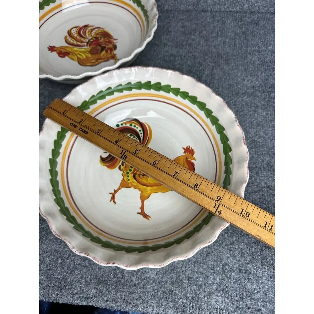 Williams Sonoma Tuscan Rooster serving bowls 9.75” ruffled rim hand painted set
